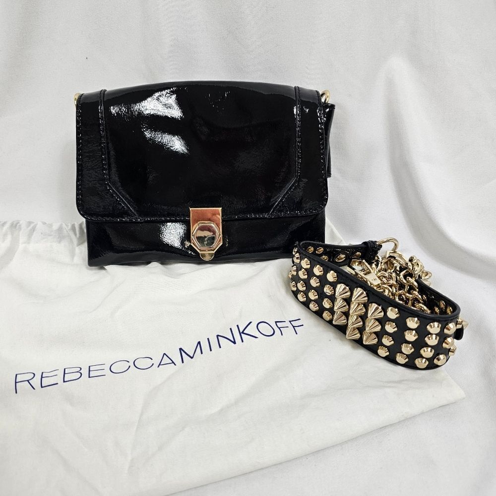 Rebecca Minkoff Jax Studded Patent Leather Crossbody In Black